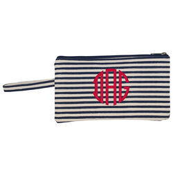 Personalized Navy Stripes Canvas Clutch Bag